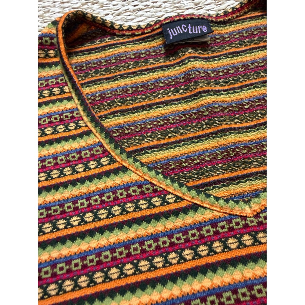 Juncture Large Short Sleeve Knit Striped Top Multi-Color Retro Y2K textured - Picture 4 of 7